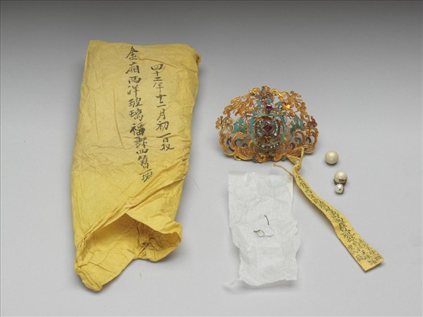 金鑲玻璃福壽面簪