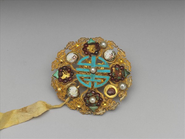 金鑲琺瑯壽字面簪