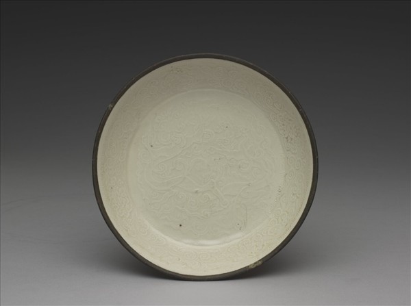 定窯 印花雙螭盤