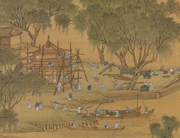 清唐岱孫祜沈源周鯤丁觀鵬等畫院本新豐圖　軸