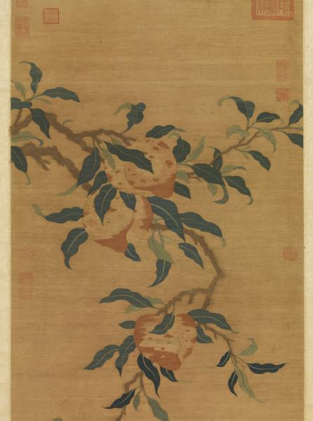 宋緙絲蟠桃獻壽圖　軸