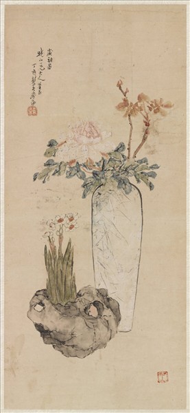 清居廉花卉　軸