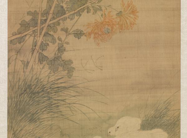 清居巢菊下雞雛　軸