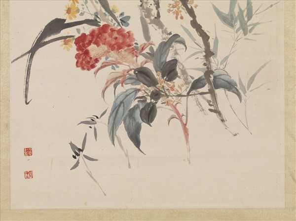 民國陳樹人高劍父等合作花卉　軸