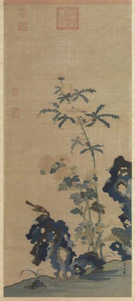 明織崔白花卉　軸