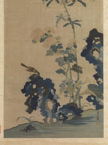 明織崔白花卉　軸