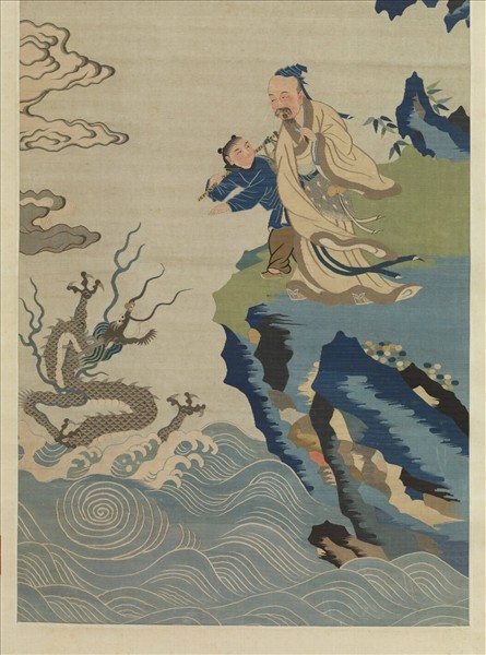 明緙絲竹杖化龍圖　軸