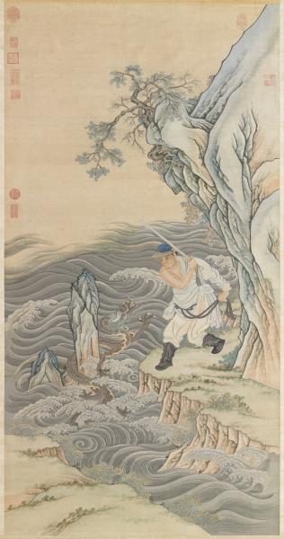 清緙絲周處擊蛟圖　軸