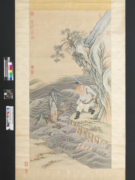 清緙絲周處擊蛟圖　軸