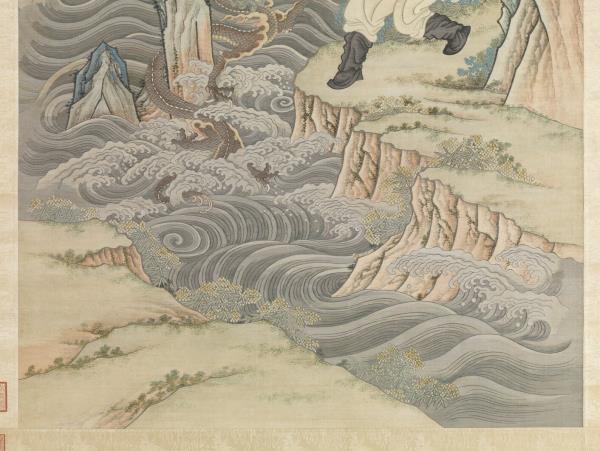 清緙絲周處擊蛟圖　軸