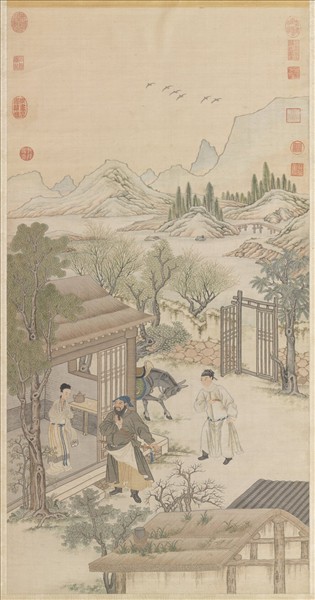 清緙絲李靖遇虯髯公圖　軸