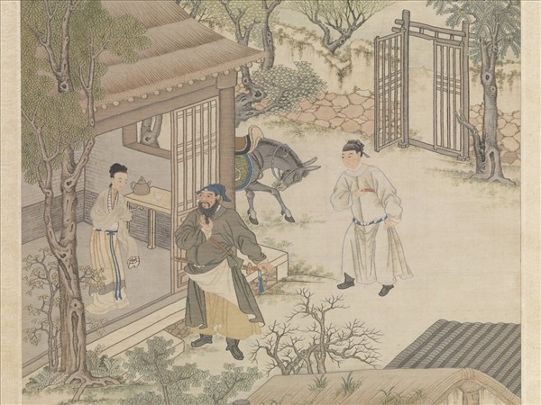 清緙絲李靖遇虯髯公圖　軸