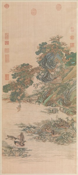 清緙絲春谿浴鴨　軸