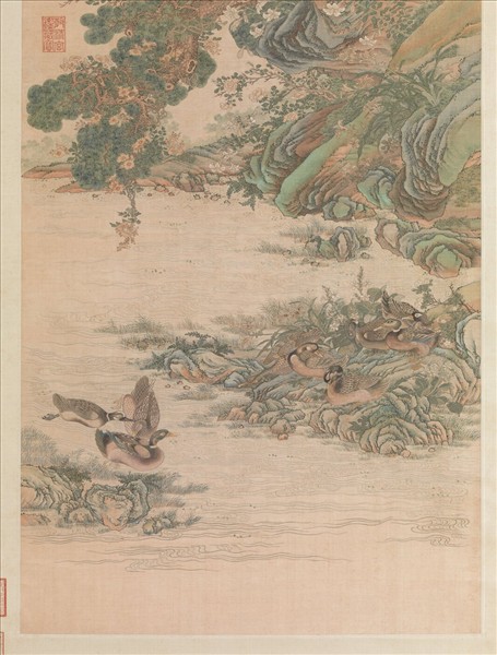 清緙絲春谿浴鴨　軸