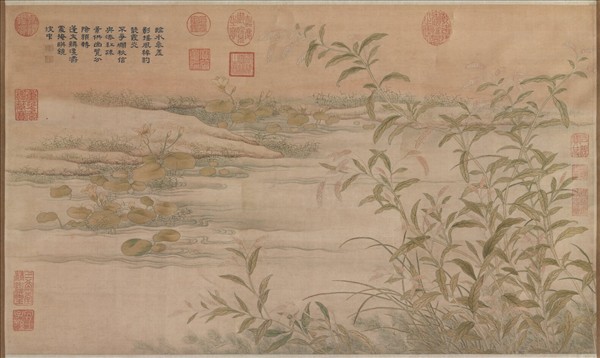 清御製詩緙絲白蘋紅蓼　軸