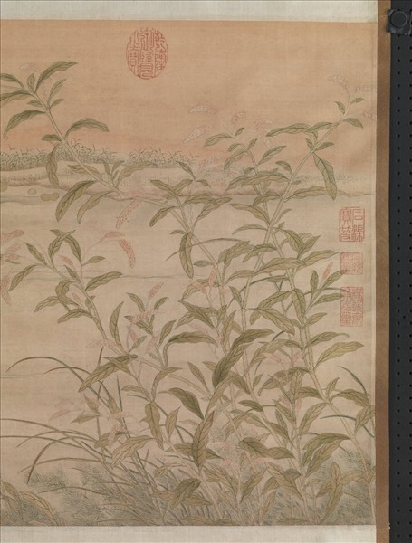 清御製詩緙絲白蘋紅蓼　軸