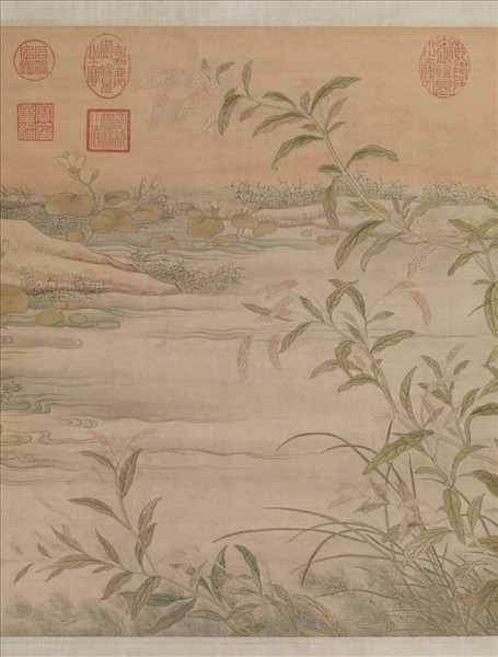 清御製詩緙絲白蘋紅蓼　軸