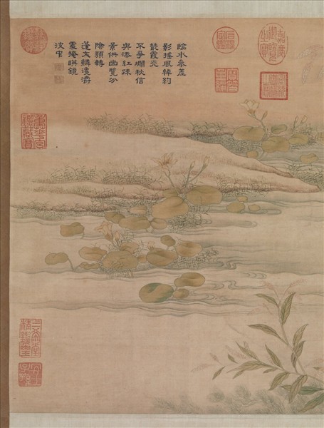 清御製詩緙絲白蘋紅蓼　軸