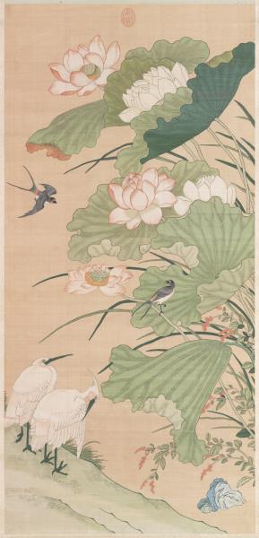 清無名氏畫荷花緙絲　軸