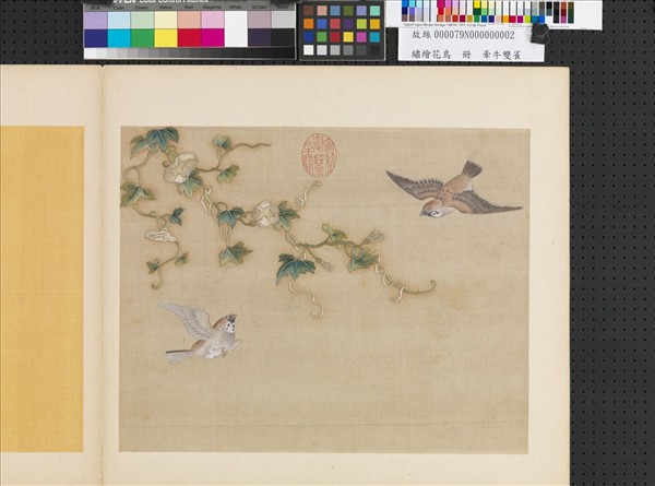 繡繪花鳥　冊　牽牛雙雀