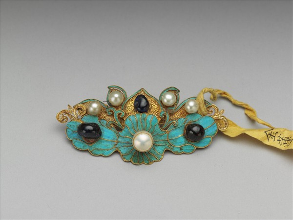 金纍絲點翠嵌珠寶荷花鈿花