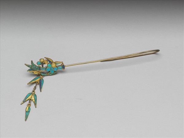 銀鍍金梅竹流蘇簪