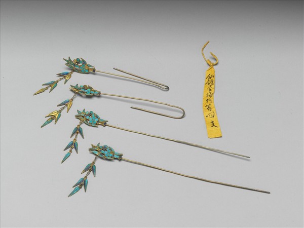 銀鍍金梅竹流蘇簪