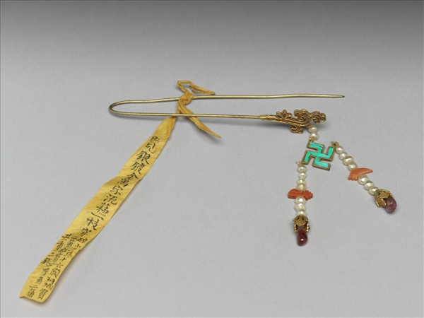 銀鍍金卍字流蘇簪