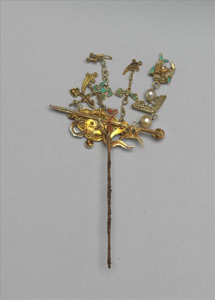 銀鍍金吉慶如意流蘇簪