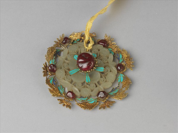 銀鍍金鑲玉菊花面簪