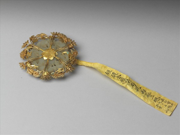 銀鍍金鑲玉菊花面簪