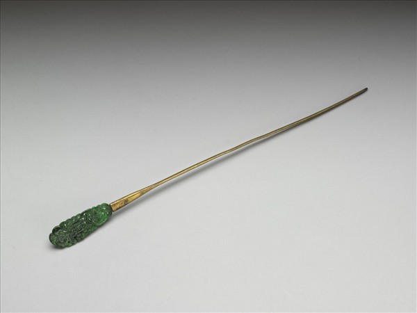 嵌翠玉福壽囍字簪