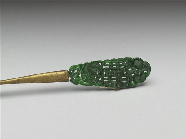 嵌翠玉福壽囍字簪