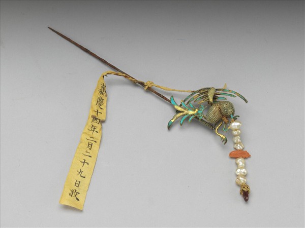 銀鍍金雀流蘇簪