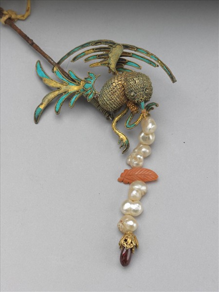 銀鍍金雀流蘇簪