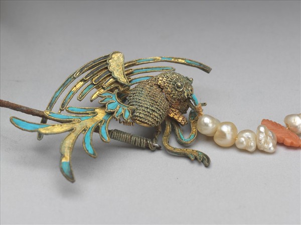 銀鍍金雀流蘇簪