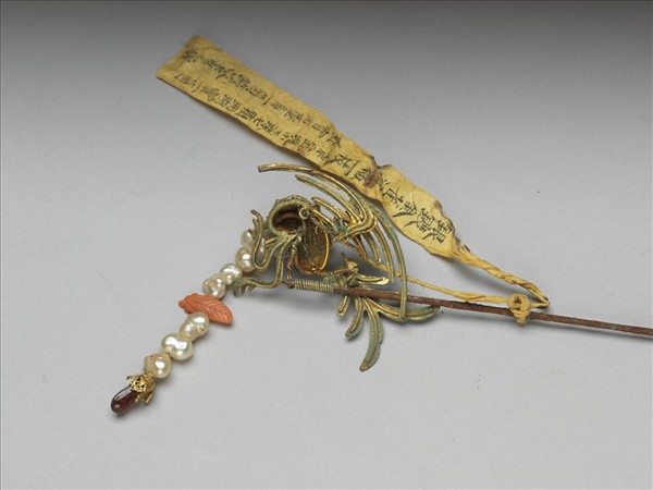 銀鍍金雀流蘇簪