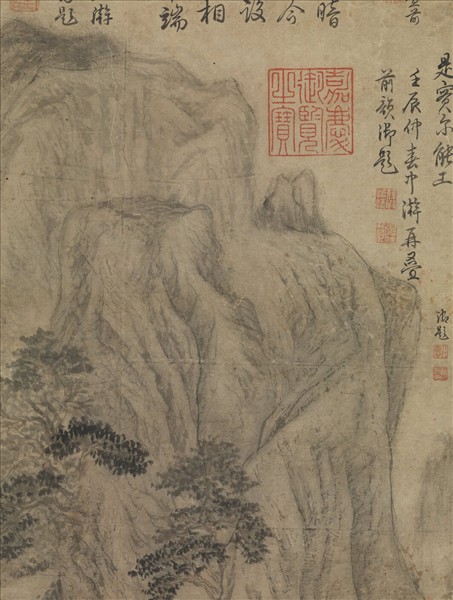 元崔彥輔溪山煙靄　軸