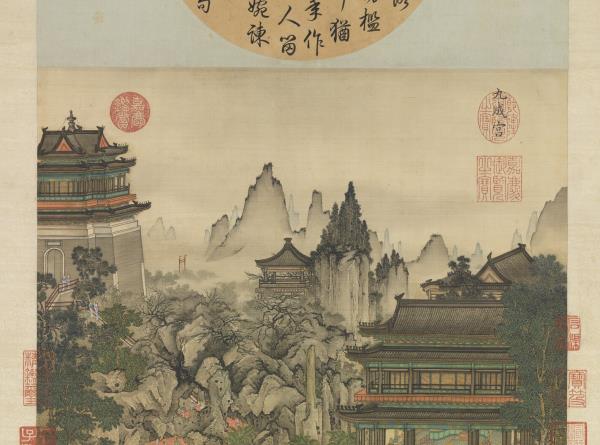 清孫祐丁觀鵬合倣趙千里九成宮圖　軸