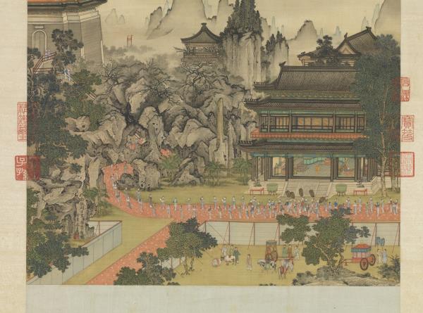 清孫祐丁觀鵬合倣趙千里九成宮圖　軸