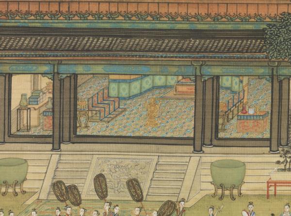 清孫祐丁觀鵬合倣趙千里九成宮圖　軸