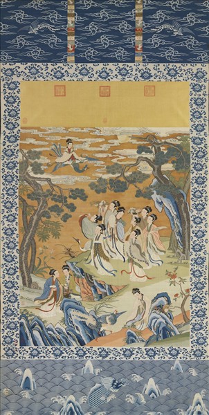 清緙絲仙姝獻瑞圖　軸