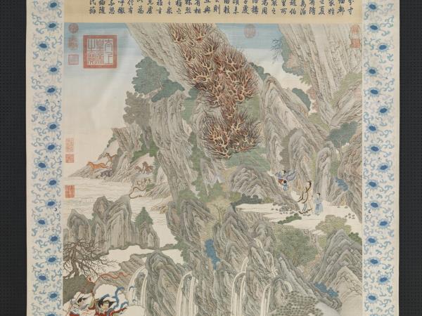 緙絲御題周文矩大禹治水圖　軸