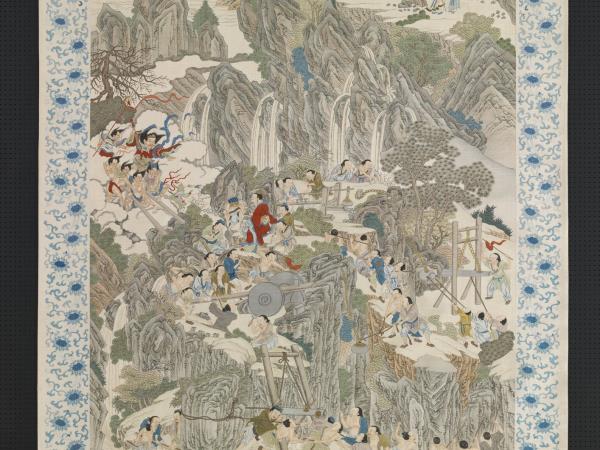 緙絲御題周文矩大禹治水圖　軸