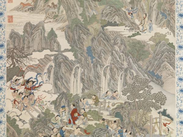 緙絲御題周文矩大禹治水圖　軸