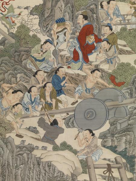 緙絲御題周文矩大禹治水圖　軸