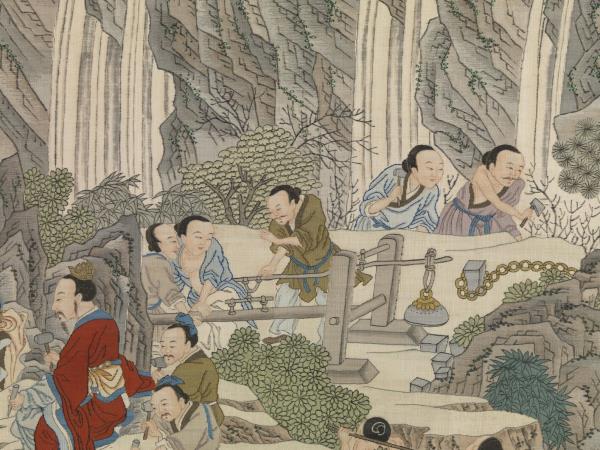 緙絲御題周文矩大禹治水圖　軸