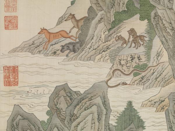 緙絲御題周文矩大禹治水圖　軸