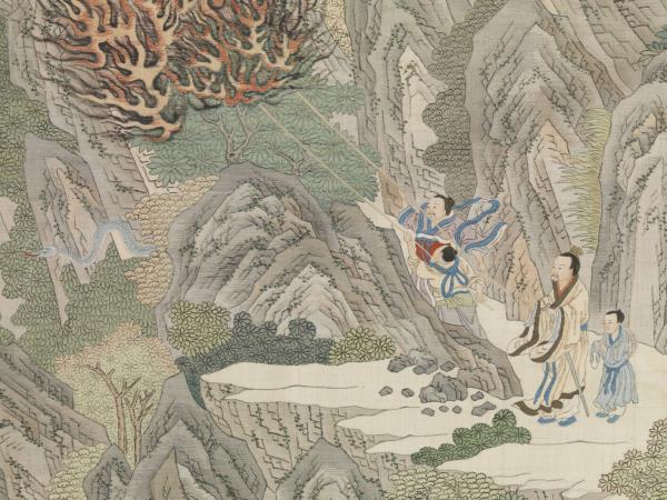 緙絲御題周文矩大禹治水圖　軸