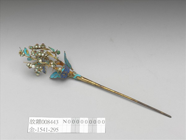 銀鍍金鑲珠梅花簪